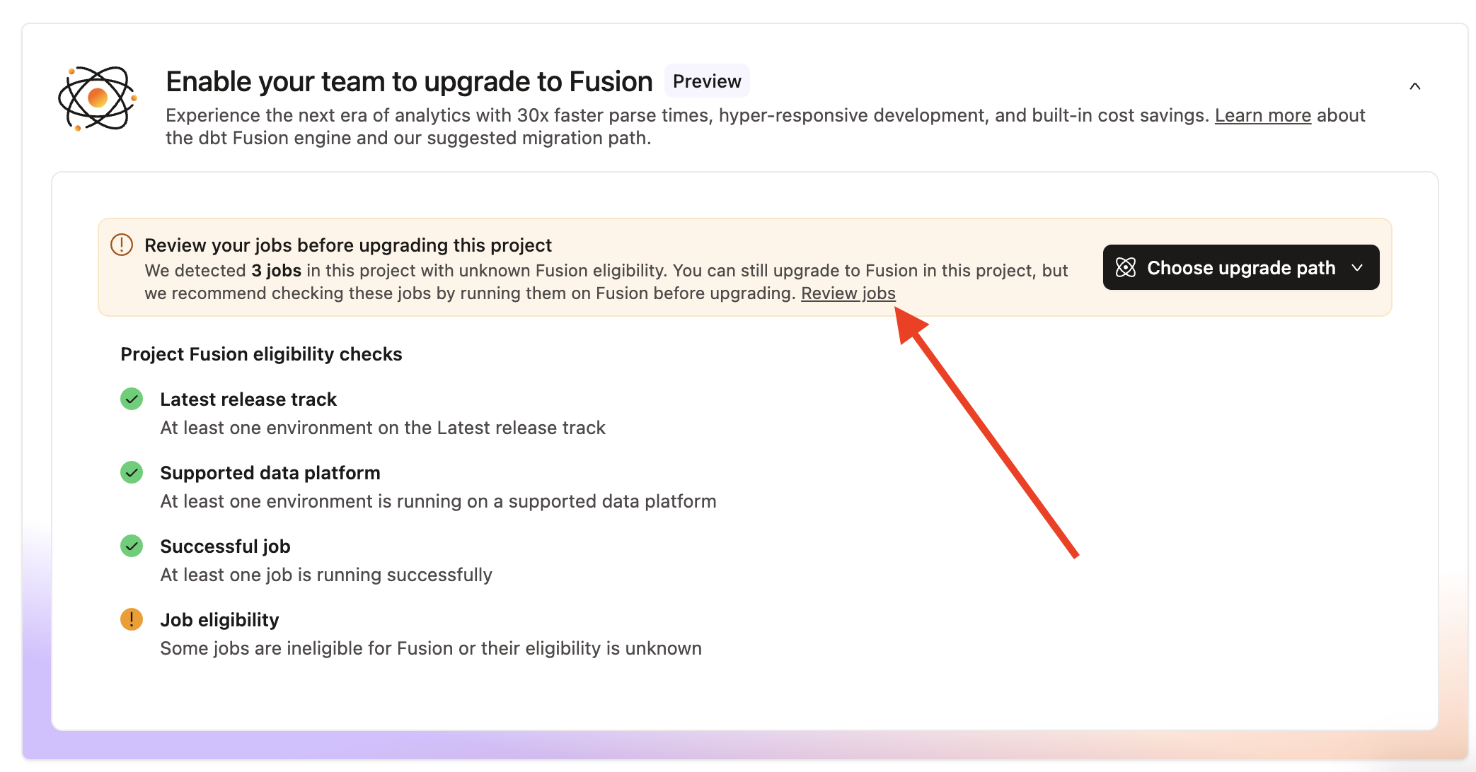 Shortcut to review your jobs from the readiness panel Shortcut to review your jobs from the readiness panel
